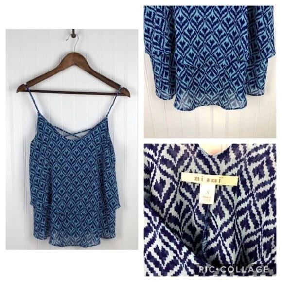 Miami Blue Geometric Pattern Spaghetti Strap Strappy Multi Top - Picture 1 of 5